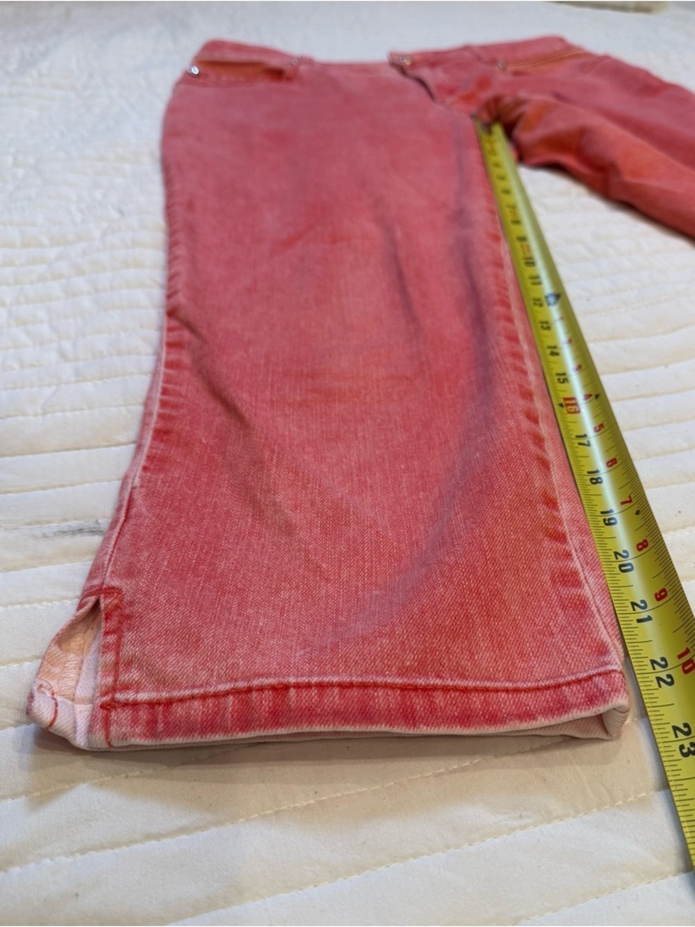 Chico's Platinum Denim Coral Pink Orange Stretch Capri Embellished Jeans Sz .5/6 - Picture 4 of 6